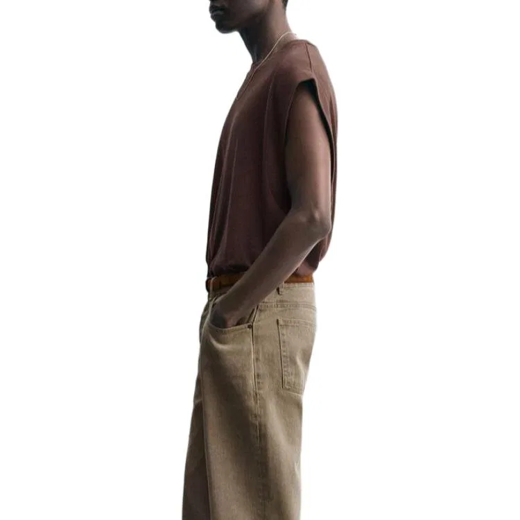 Мужская футболка без рукавов с круглым вырезом Brown ZARA, Brown — фото 4
