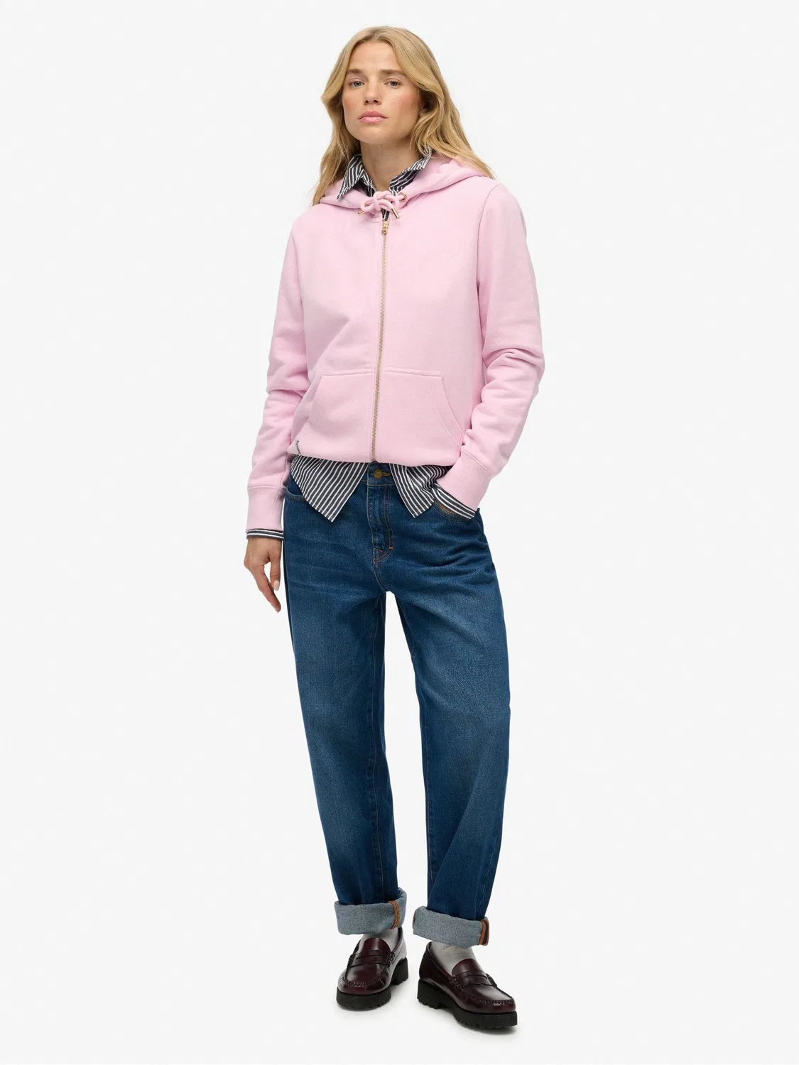 Худи на молнии, свободный крой, Essential Logo Superdry, розовый — фото 4