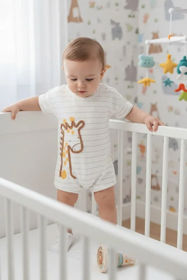 Детский комбинезон для девочек хлопковый Baby Giraffe Embroidered Summer Cotton Nio Lua, Beige