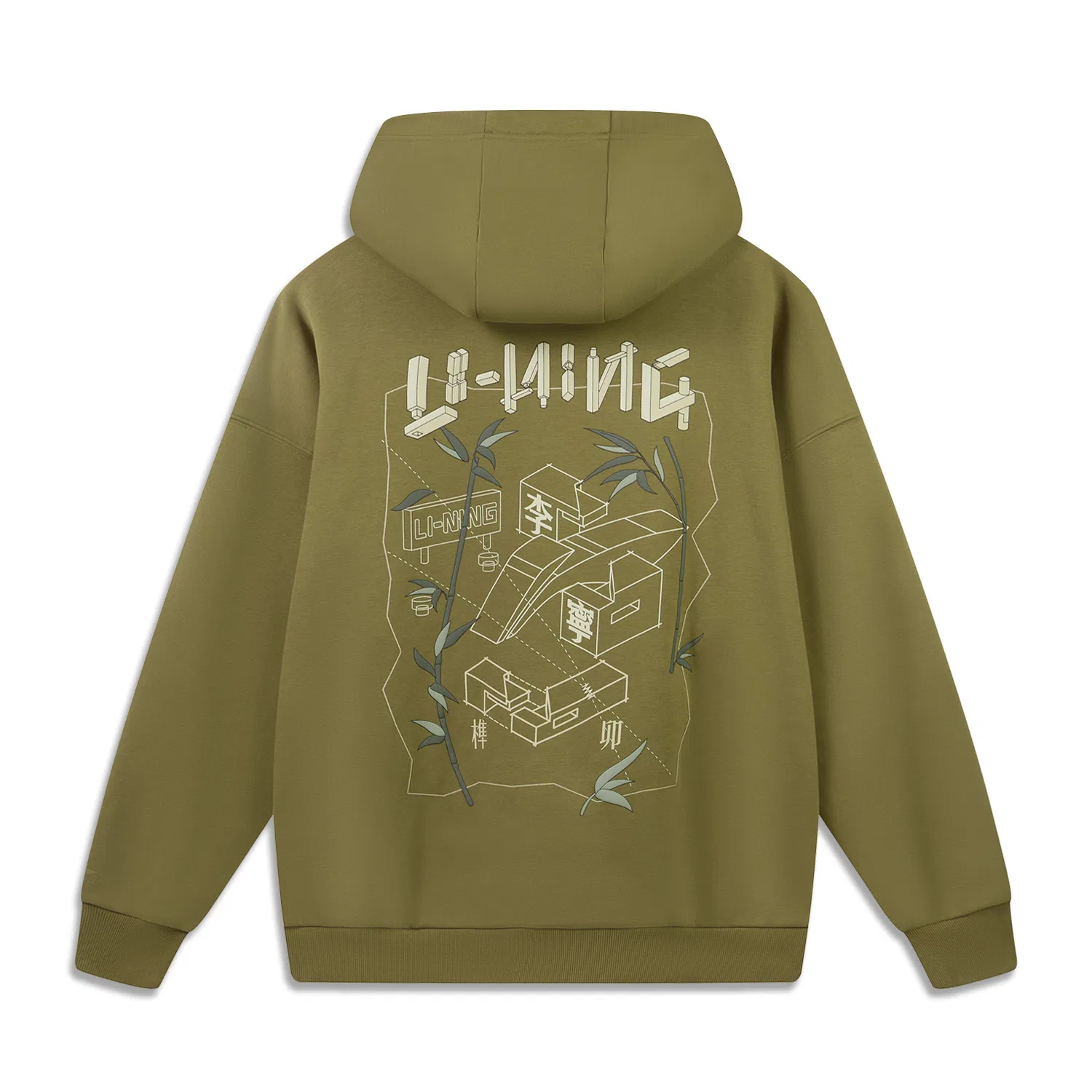 Детское худи оливковое с капюшоном Li-Ning, Olive Brown Green — фото 3