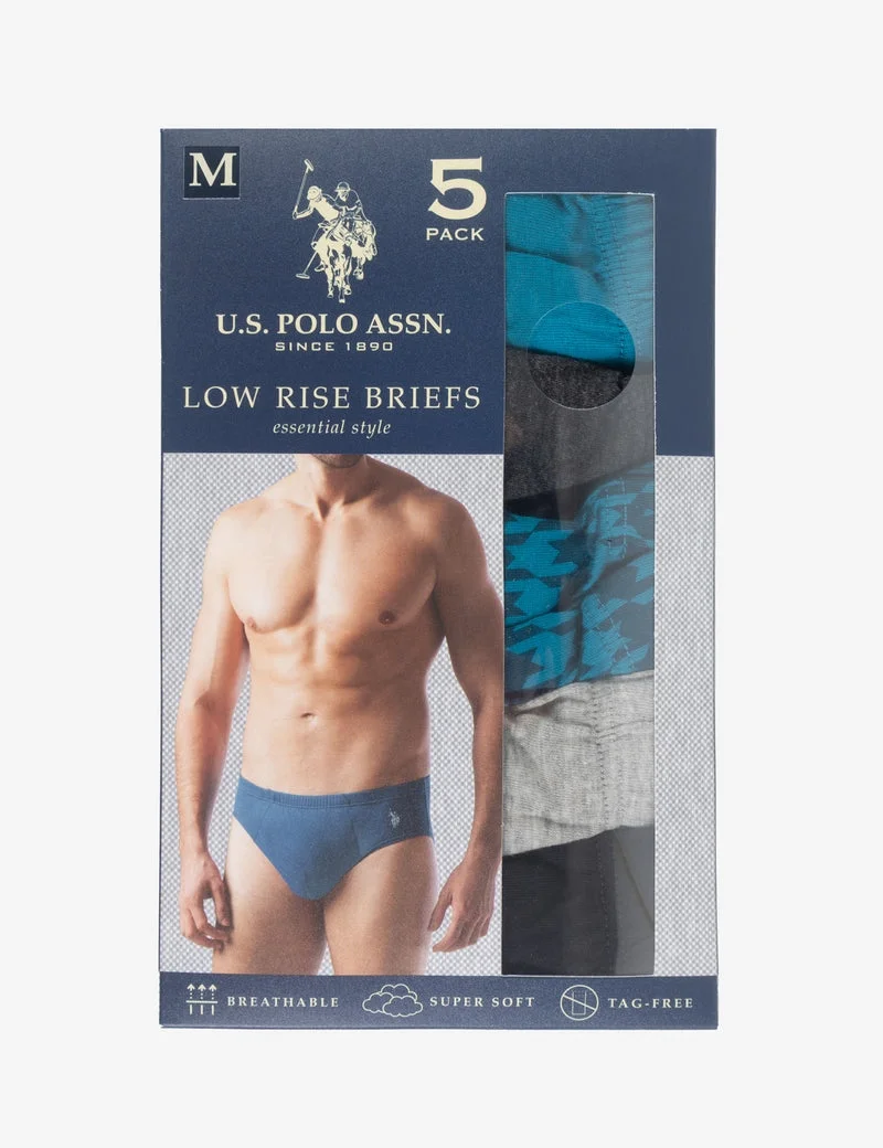 Комплект мужских трусов U.S. Polo Assn Lowrise Brief, 5 предметов, бирюзовый/серый/темно-синий — фото 2