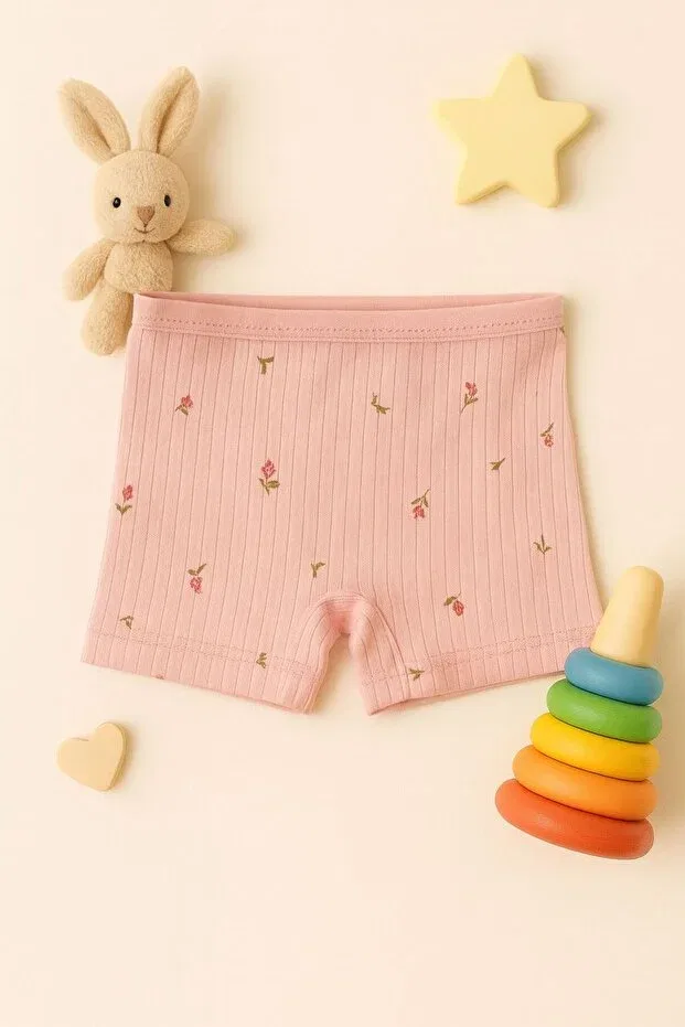 Детский комплект боксеров для девочек из хлопка с рибаной Young Mavi Qumsal, Ecru-Pink-Beige-Green — фото 3