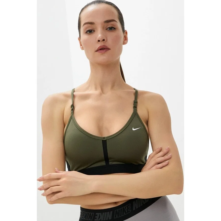 Спортивный бюстгальтер с V-образным вырезом, быстросохнущий, Nike Dri-Fit Indy V Neck Light Support, Хаки