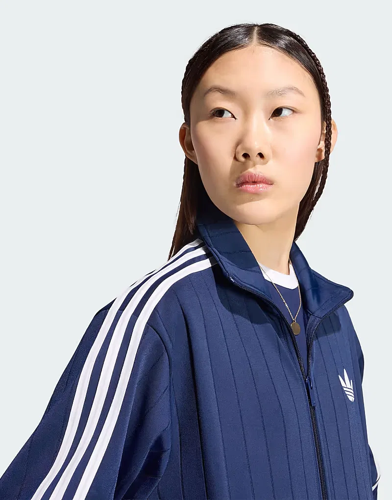 Спортивная куртка Adidas Originals Pinstripe Firebird свободного кроя, ночной индиго/белый/серый — фото 2