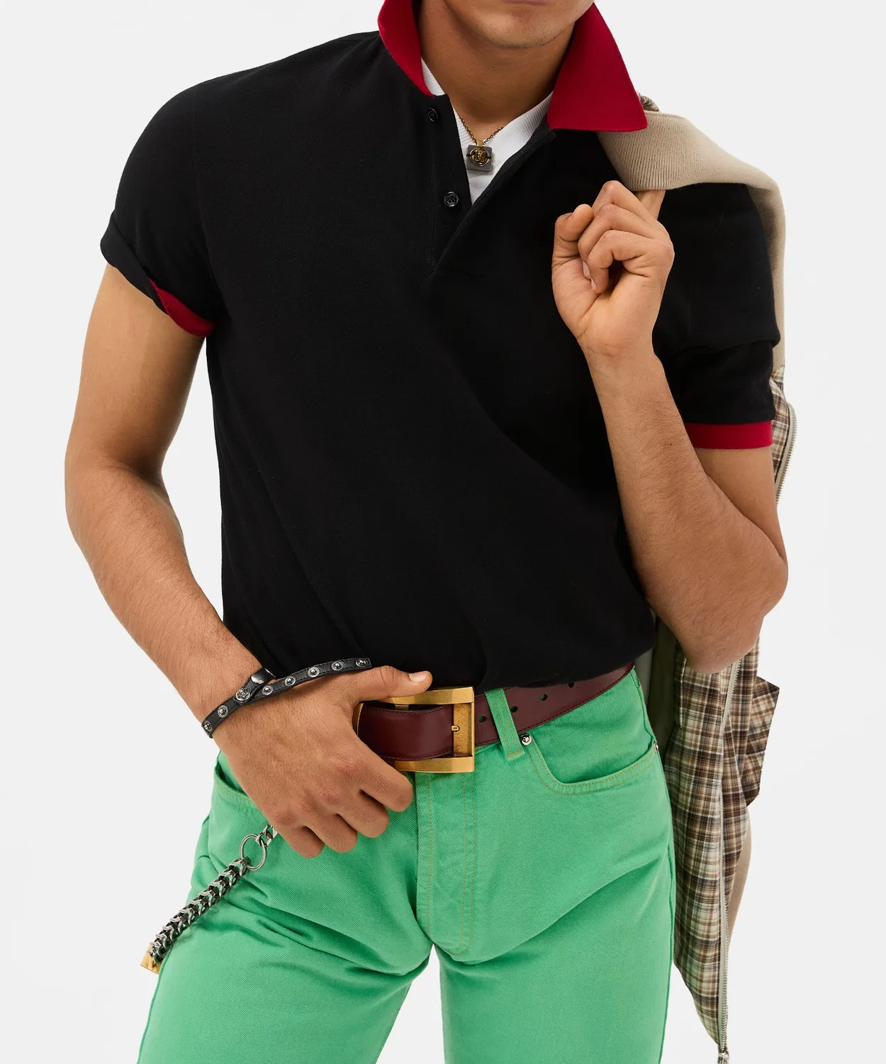 Мужская хлопковая поло с длинным рукавомVERSACE, Black