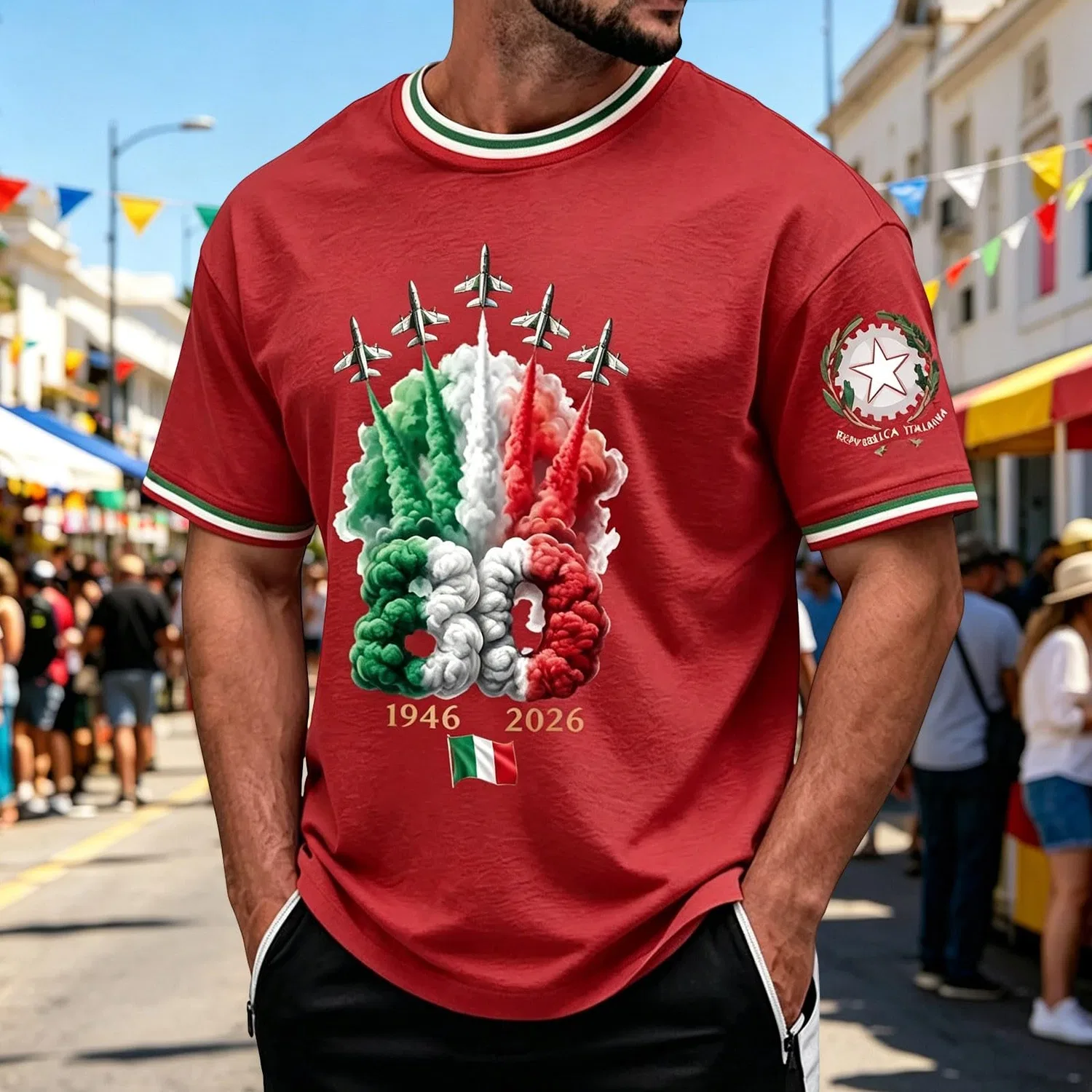 Мужская футболка с принтом Italian Liberation Day Commemorative, C-rosso — фото 2