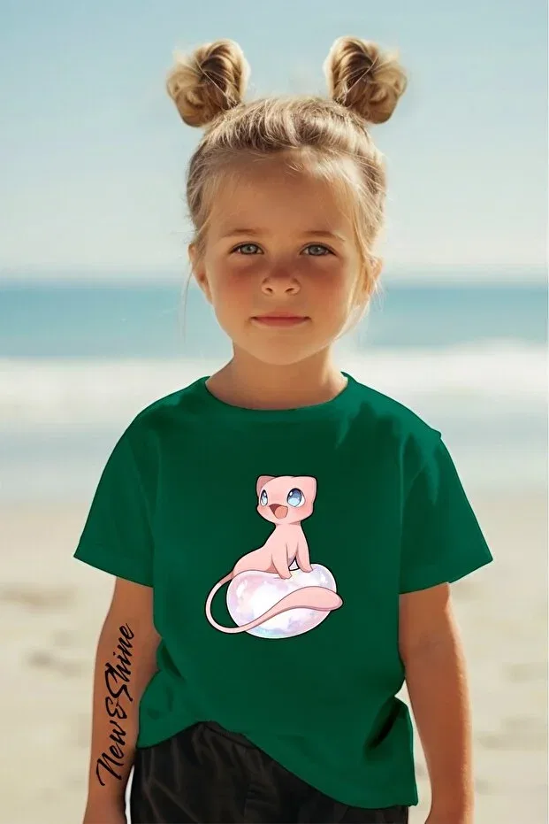 Детская футболка для девочек с принтом Pink Pokemon Printed Oversize New Shine, Green