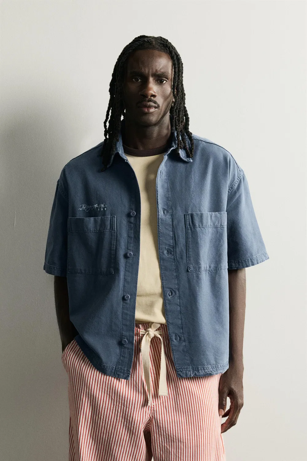 Комбинированная рубашка свободного кроя ZARA, Blue — фото 2