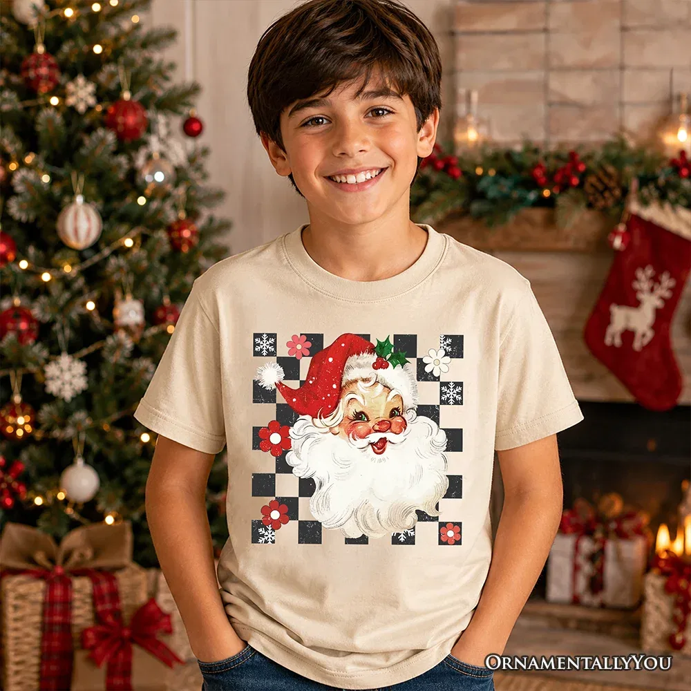 Детская футболка с принтом Santa Merry Christmas Retro Holiday OrnamentallyYou, Sand — фото 2