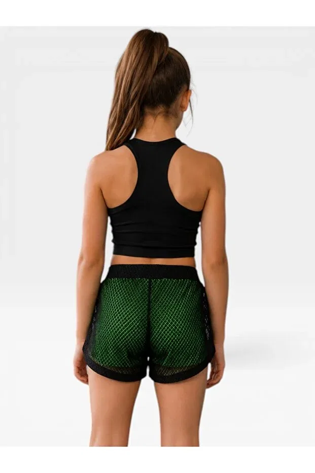 Детские шорты для девочек с принтом Floral mesh neon green shorts She Can Wear, Green — фото 2