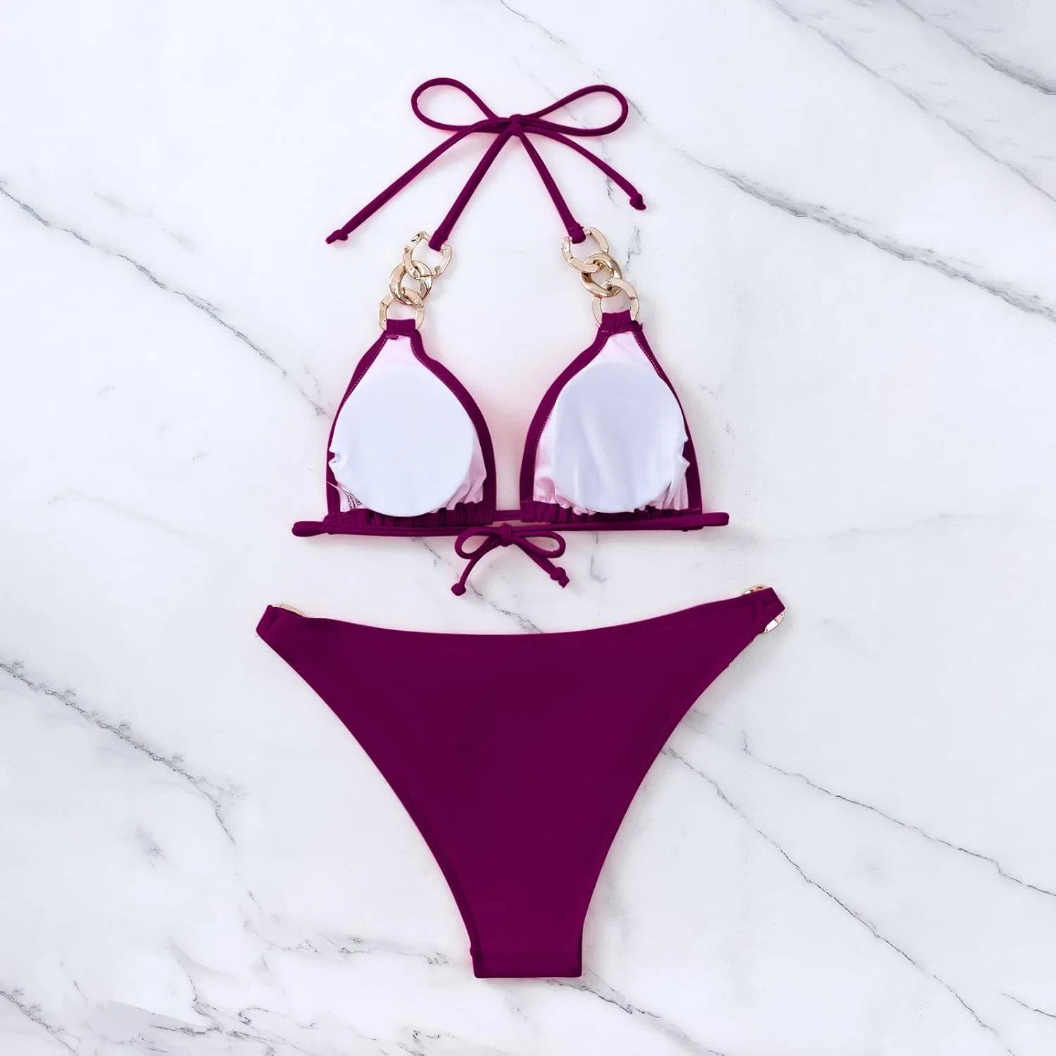 Женский бикини с металлическими украшениями High Waisted Hanging Neck, Purple — фото 4