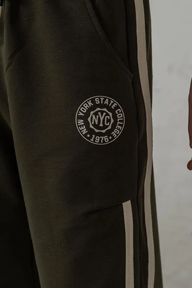 Детские шорты для мальчиков с принтом New york state college printed side stripe Mışıl Kids, Khaki — фото 4