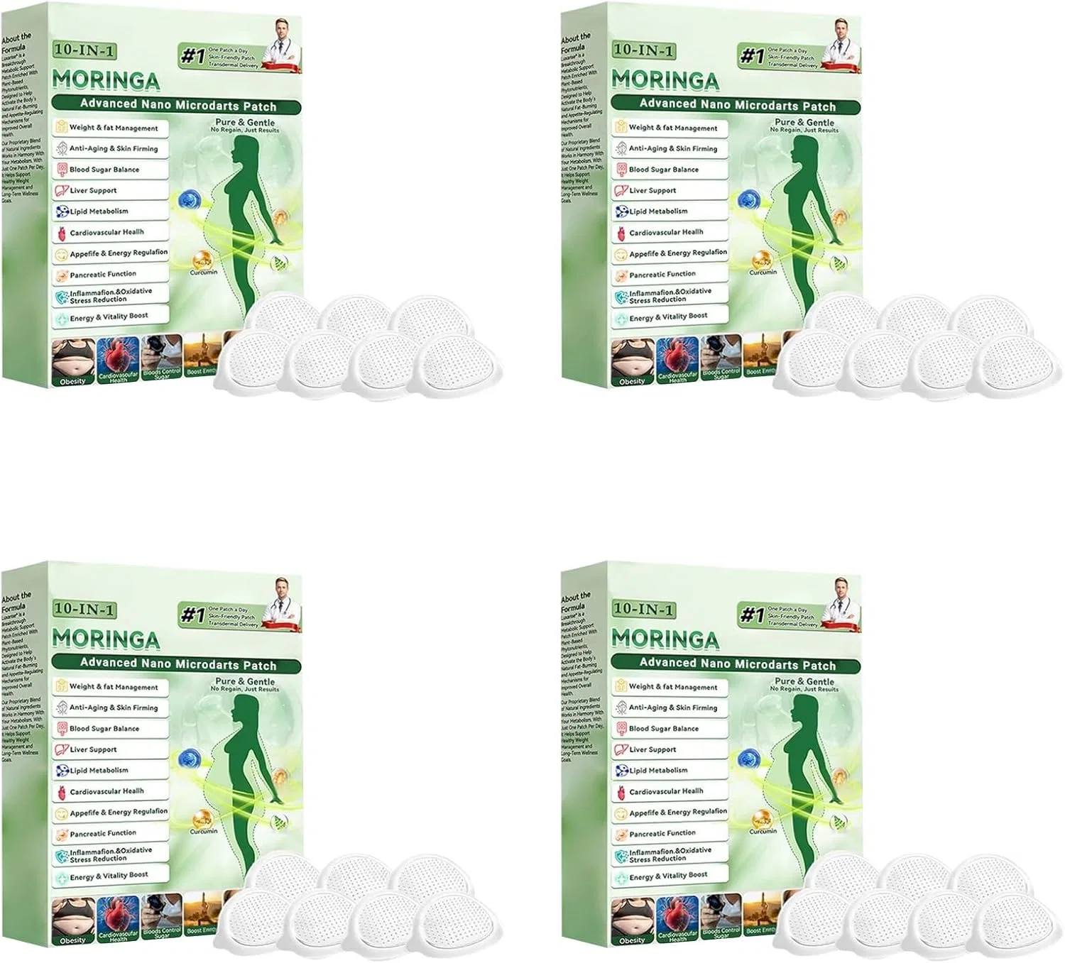 Нано-микроигольные пластыри с морингой и берберином, 4 шт. Generic, Nano Microneedle Plaster