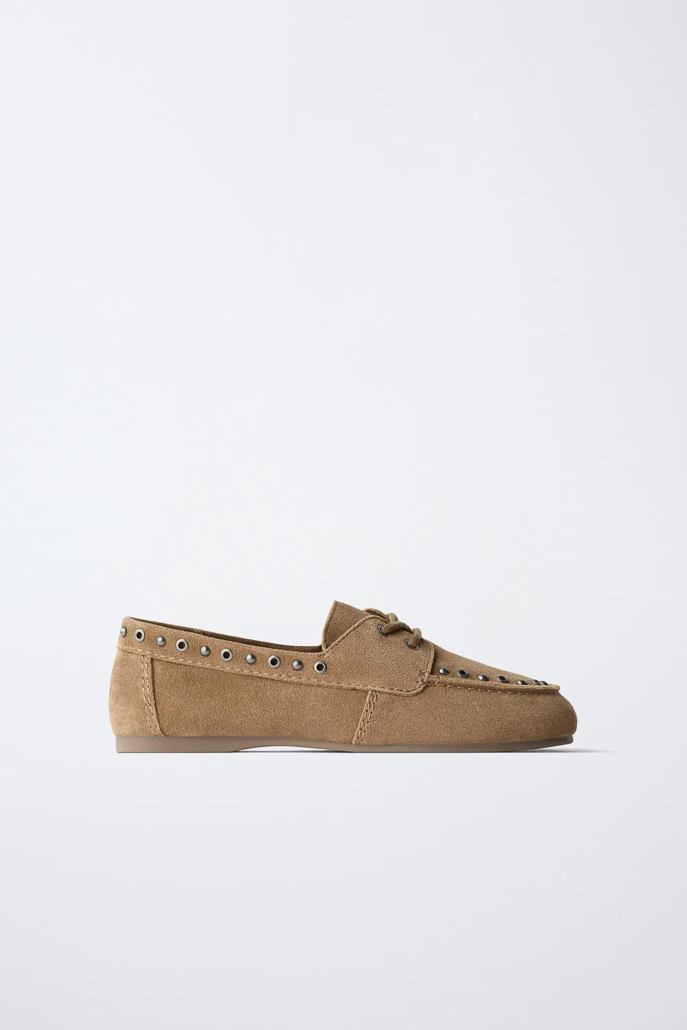 Кожаные туфли для палубы с заклепками ZARA, Beige