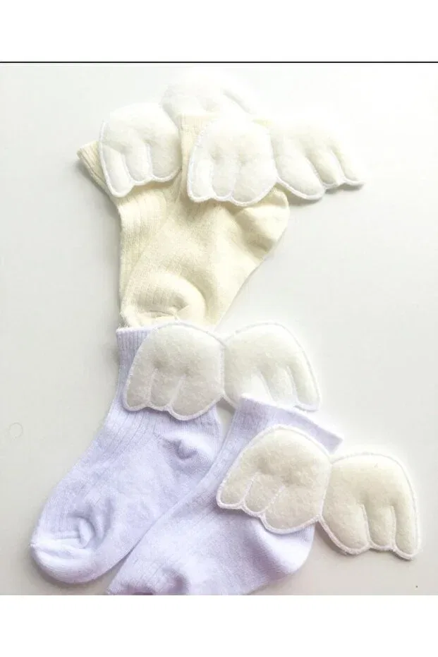 Детские носки для новорожденных хлопковые Angel Wing Socket Özkardeşler Baby, White Cream