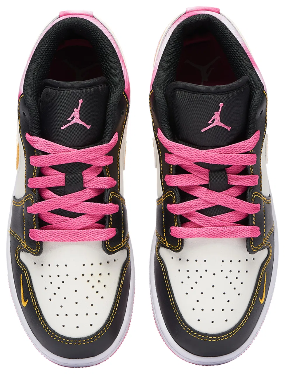 Детские кроссовки для девочек с принтом AJ 1 Low SE Jordan, Black/Gold/Pink — фото 4