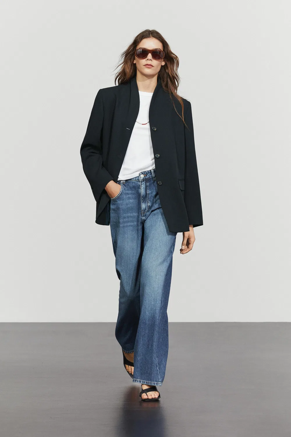 Блейзер Massimo Dutti, свободный, темно-синий