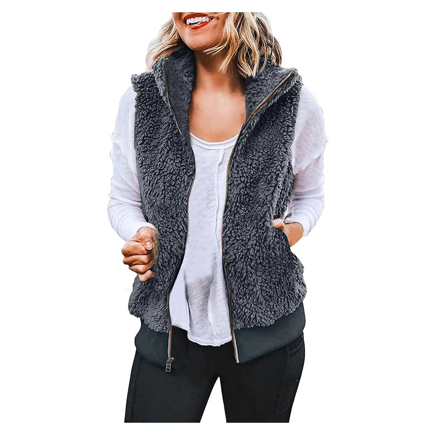 Женский утепленный жилет на молнии с воротником-стойкой, модель Fleece Vest, grey