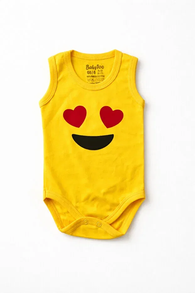 Детское боди без рукавов с принтом Yellow Heart Eye Emoji Babytoo, Yellow — фото 2