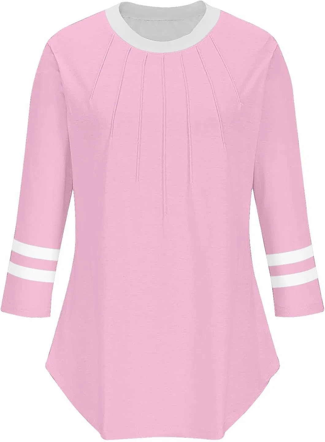 Женская блуза с цветовым блоком и плиссировкой 3/4 рукава, Pink — фото 3