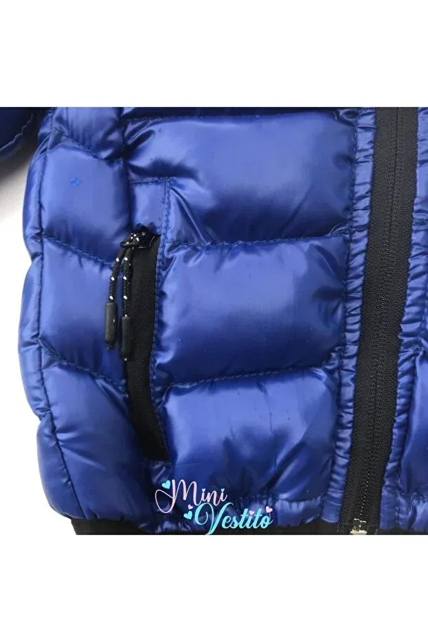 Детский пуховик для девочек с капюшоном Minivestito, Blue — фото 4