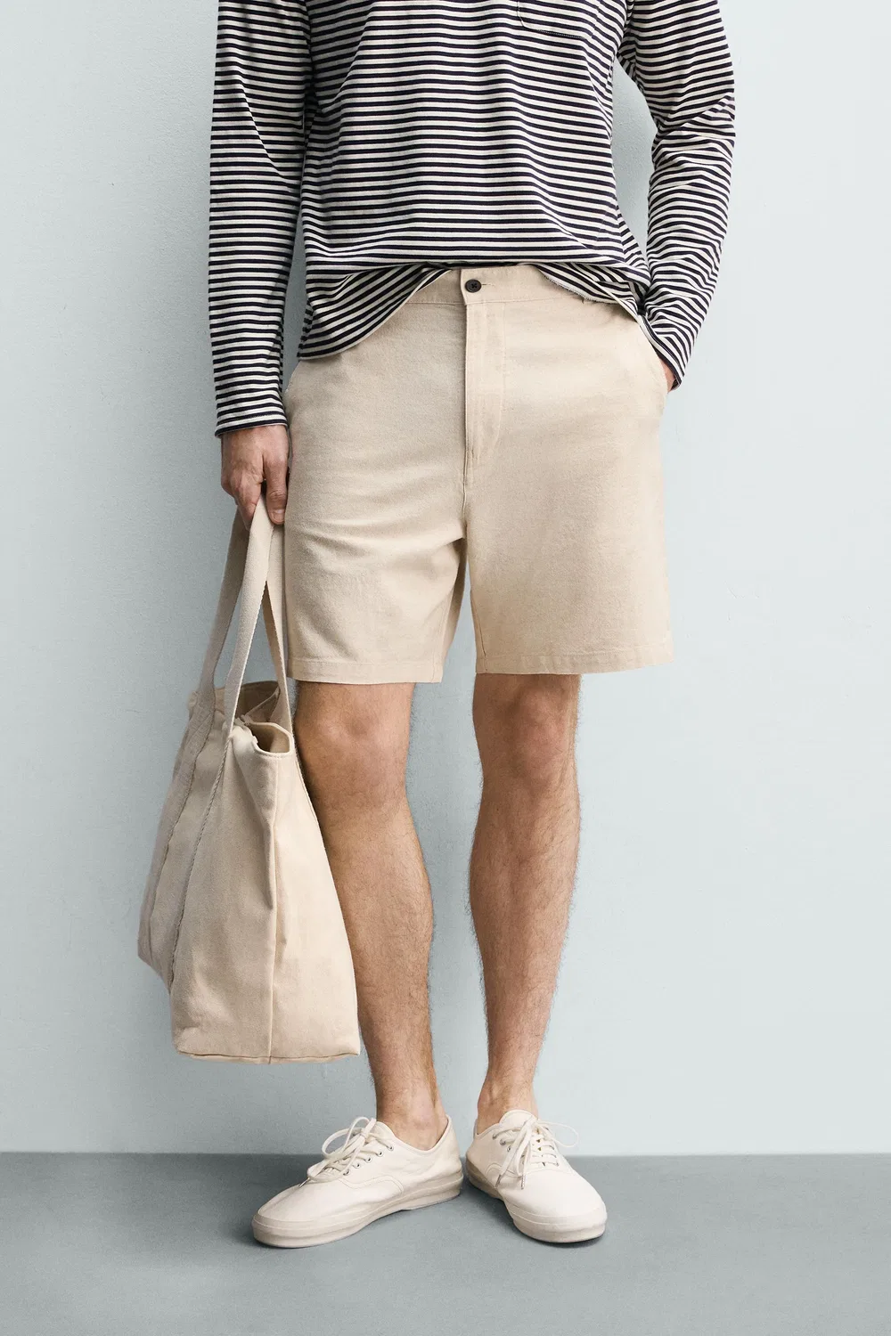 Текстурированные бермудские шорты стандартного кроя ZARA, Light Beige — фото 2