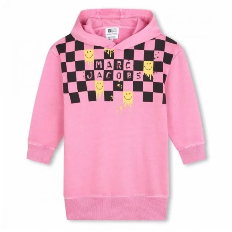 Платье-худи с принтом Smiley Check Panel Hooded Dress Little Marc Jacobs, Fuschia