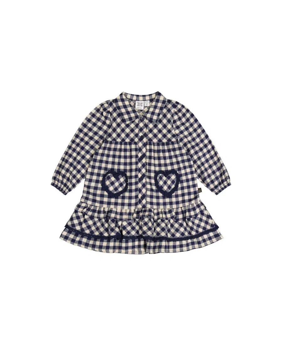 Платье-рубашка для девочки с воланами, в клетку, Cozy Hearts Deux par Deux, Blue And White Gingham Print