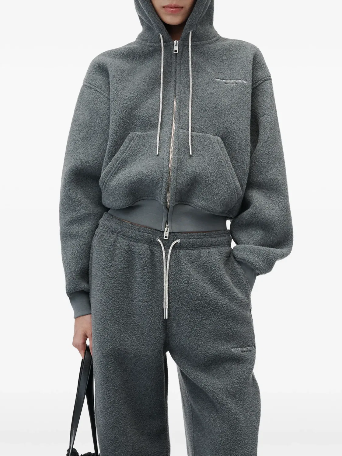 Худи на молнии укороченное серое Alexander Wang, серый — фото 2