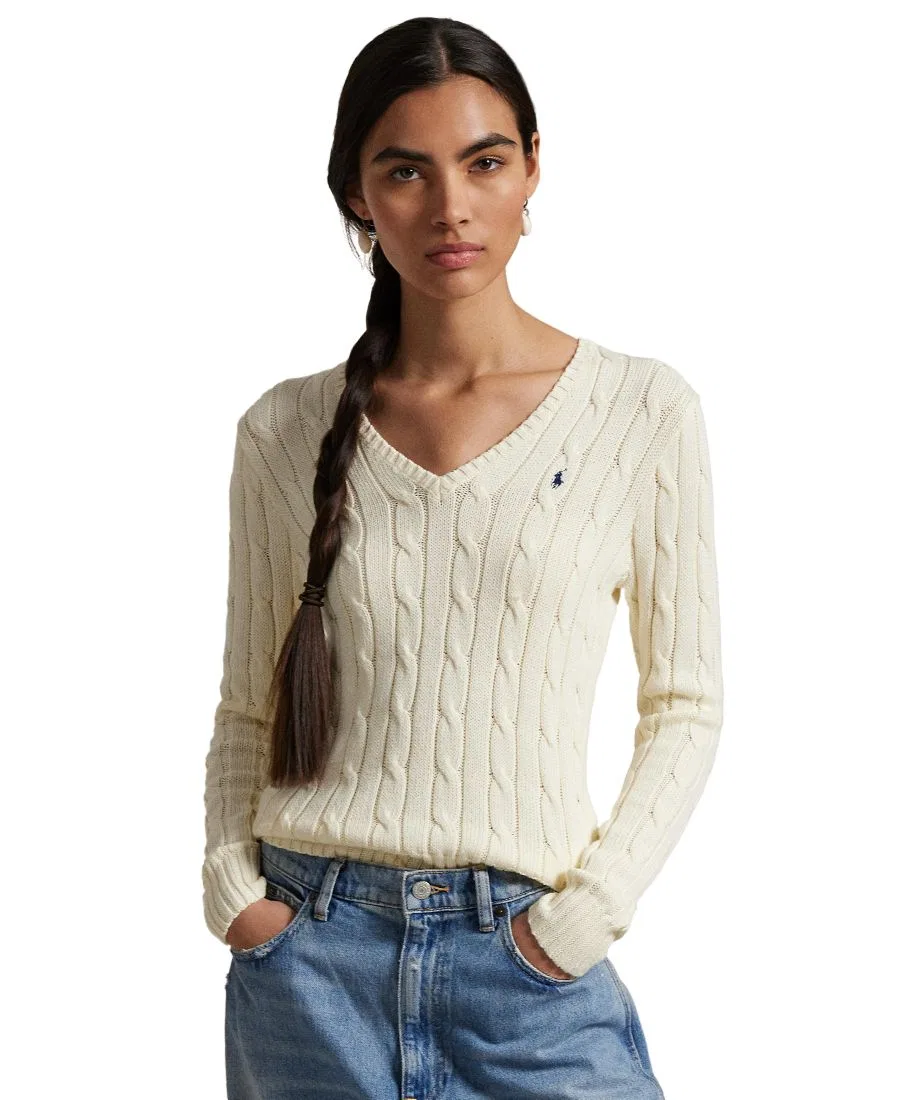 Свитер с V-образным вырезом из хлопка Cable-Knit Cotton V-Neck Sweater Polo Ralph Lauren, Cream