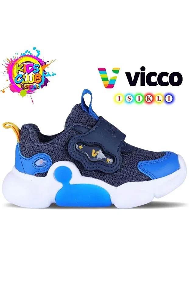 Детские спортивные кроссовки для девочек со светодиодами Vicco, Navy Blue