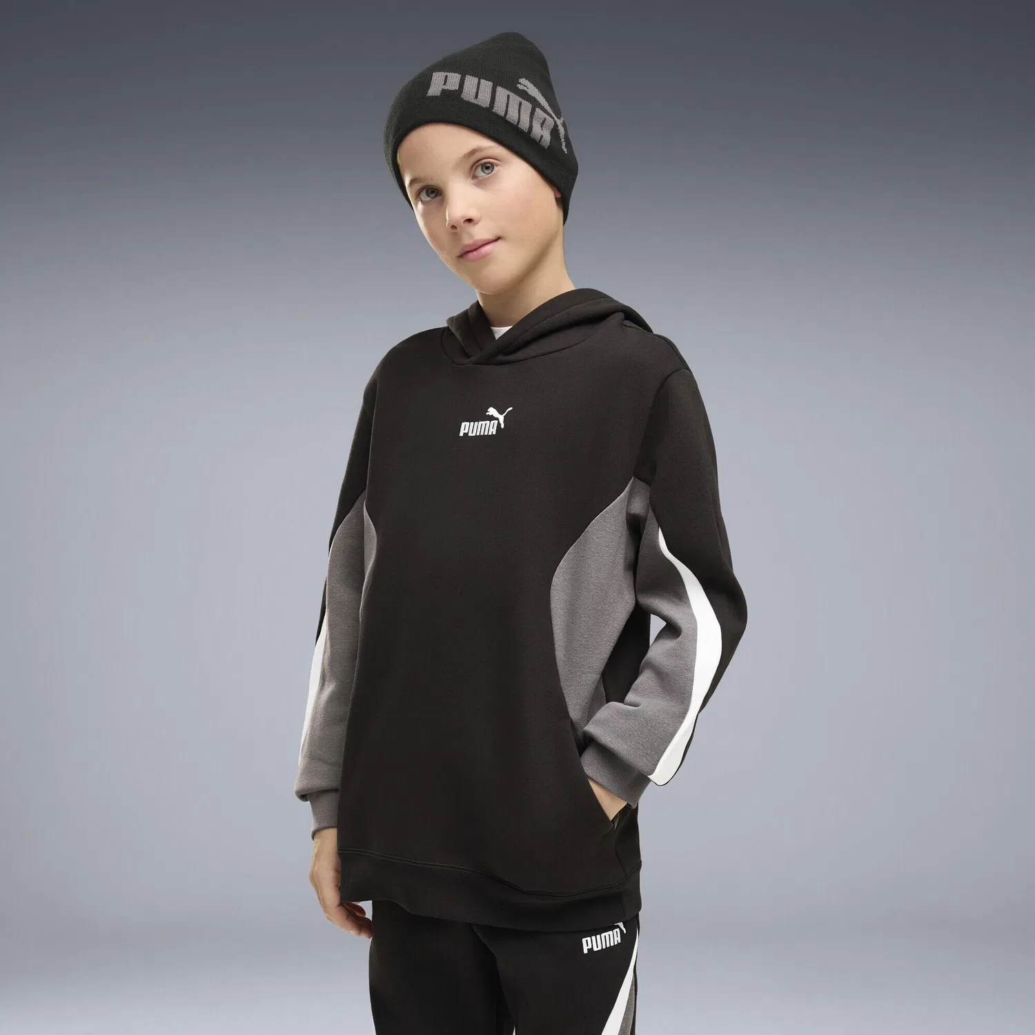 Детское худи с цветовыми блоками Essentials Colourblocked Hoodie Puma, Schwarz — фото 2