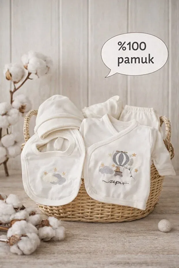 Детский комплект для новорожденных для мальчиков хлопковый Newborn set with 5 flying balloons Arin Baby, White-Flying Balloon — фото 2