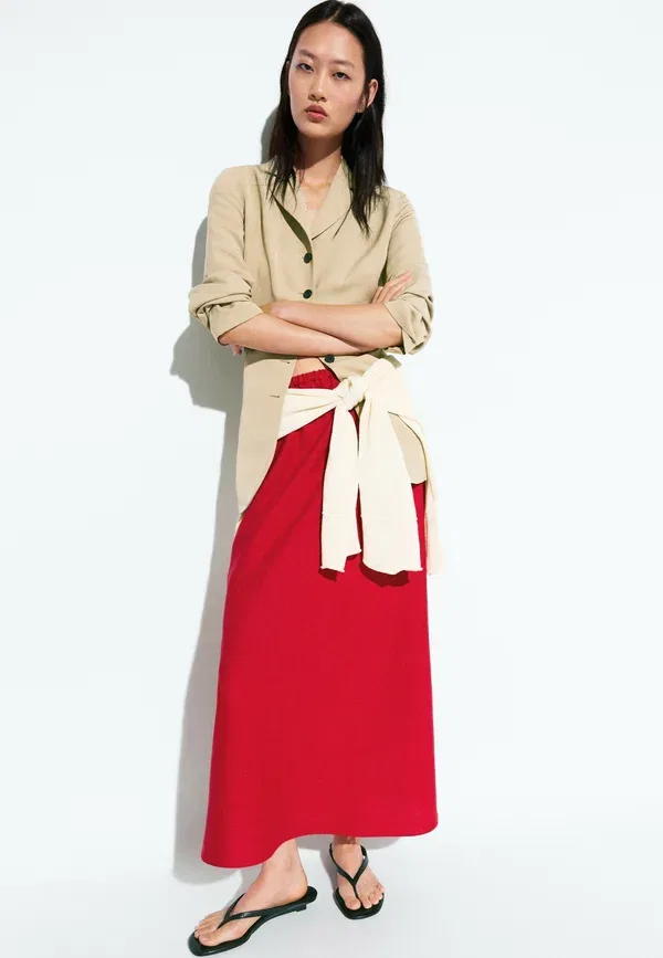 Юбка из льна A-line skirt Massimo Dutti, Red, красный — фото 2