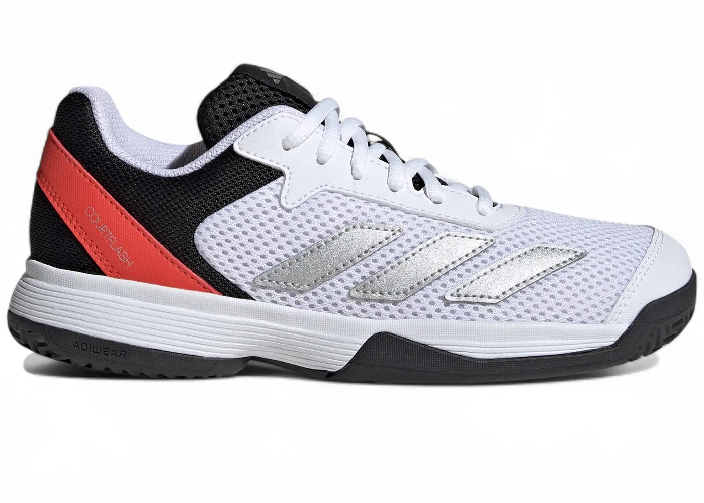 Детские кроссовки для активного спорта Adidas Courtflash, Cloud White Silver Metallic Bright Red