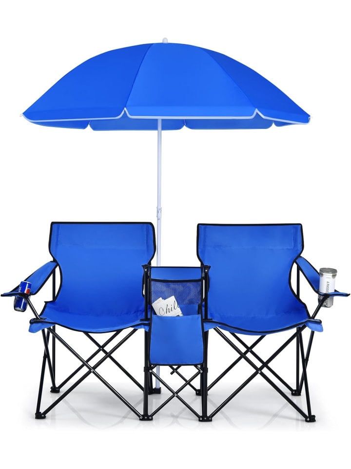 

COSTWAY Двухместный походный стул с зонтиком, синий