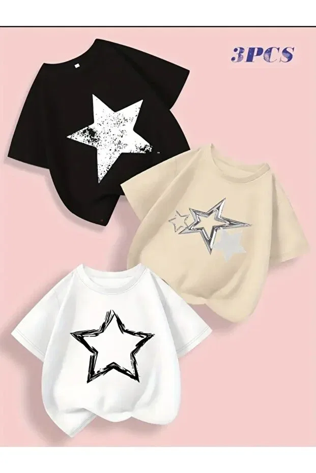 Детские футболки с принтом Elan Wear, Beige+Black+White