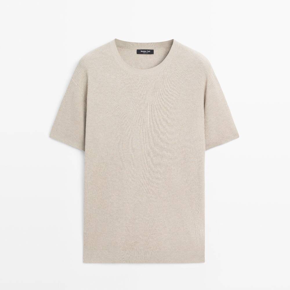 Свитер Massimo Dutti Short Sleeve Knit Cotton Blend, бежевый