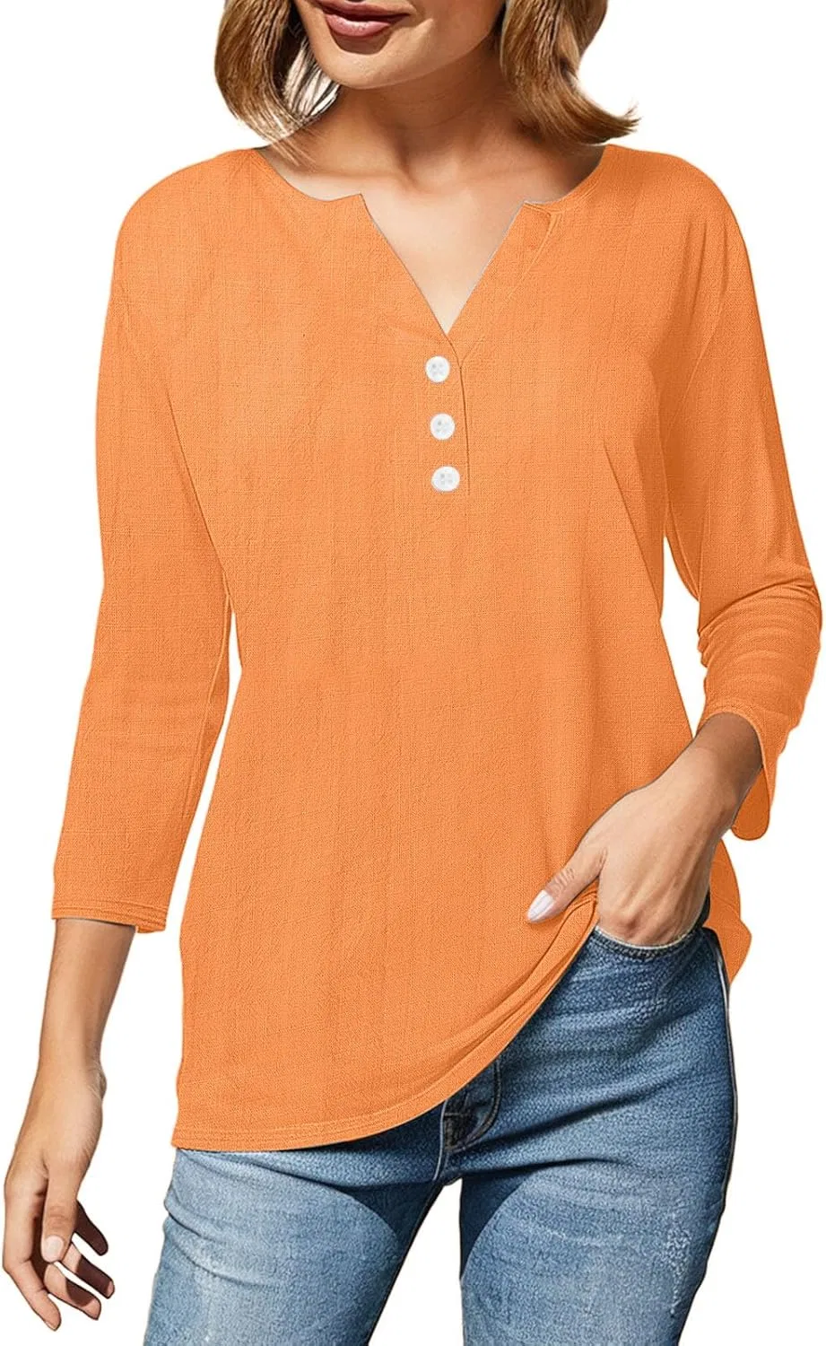 Женская футболка с V-образным вырезом и 3/4 рукавом, Orange — фото 4