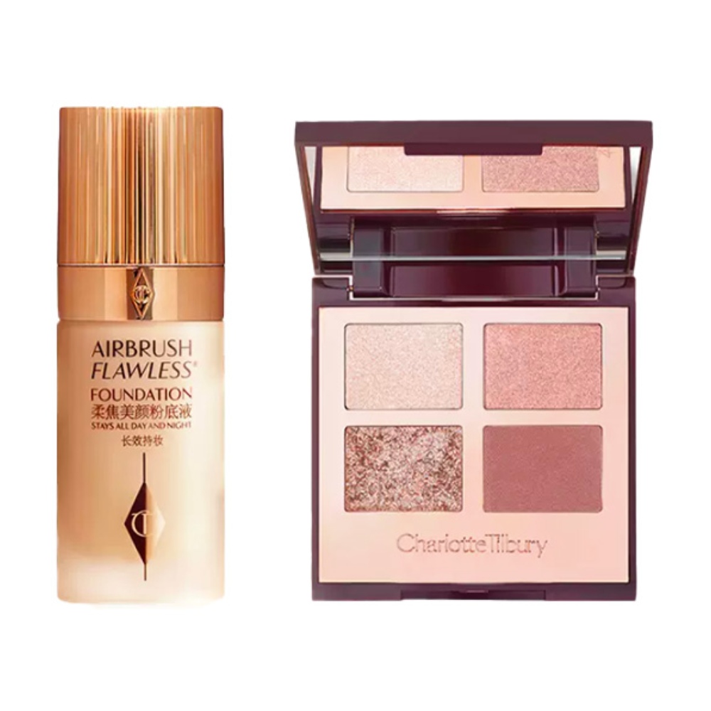 Набор для макияжа Charlotte Tilbury Arbrush Flawless + палетка теней для век 4 цвета Luxury Palette, Bright + 1N