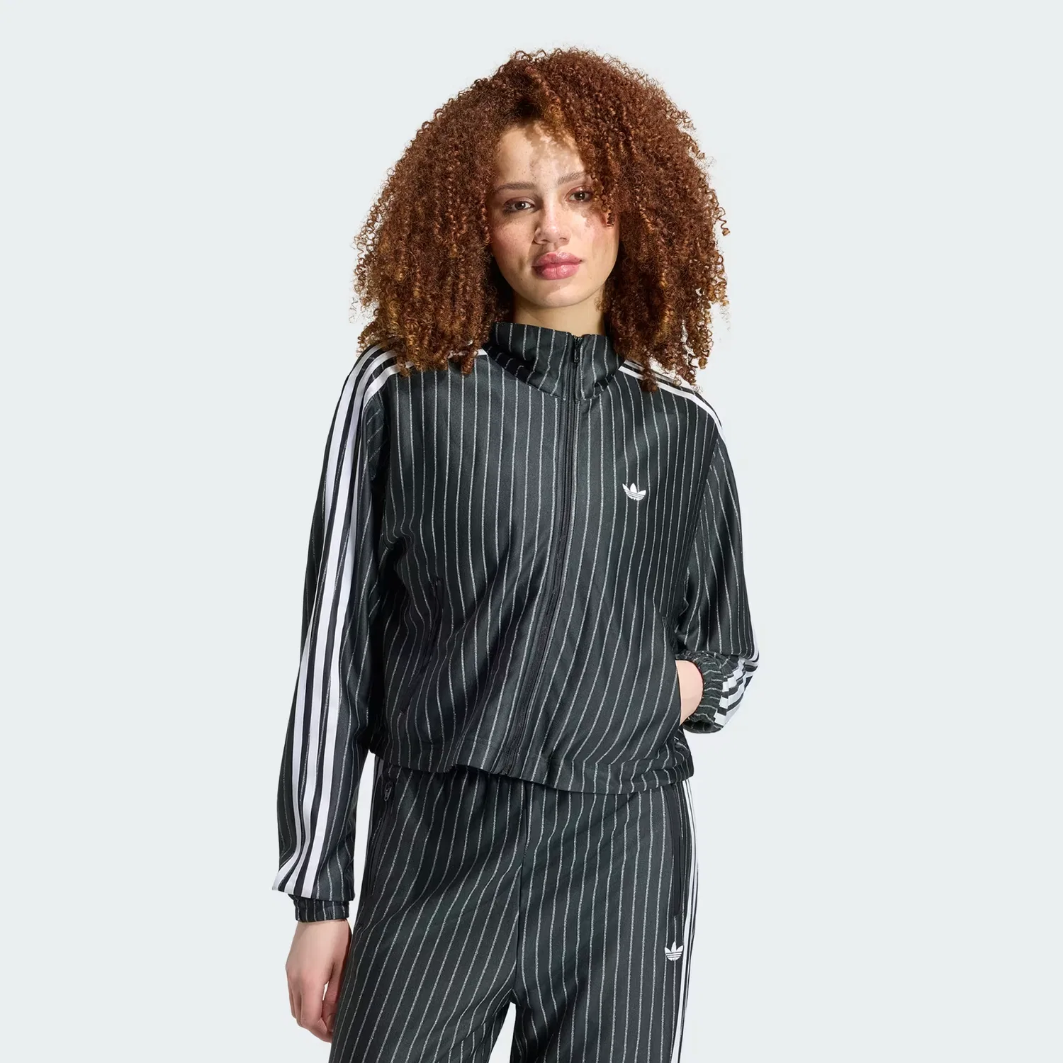 Женская олимпийка свободного кроя Firebird Pinstripe Track Top Adidas Originals, черный/серебристый металлик