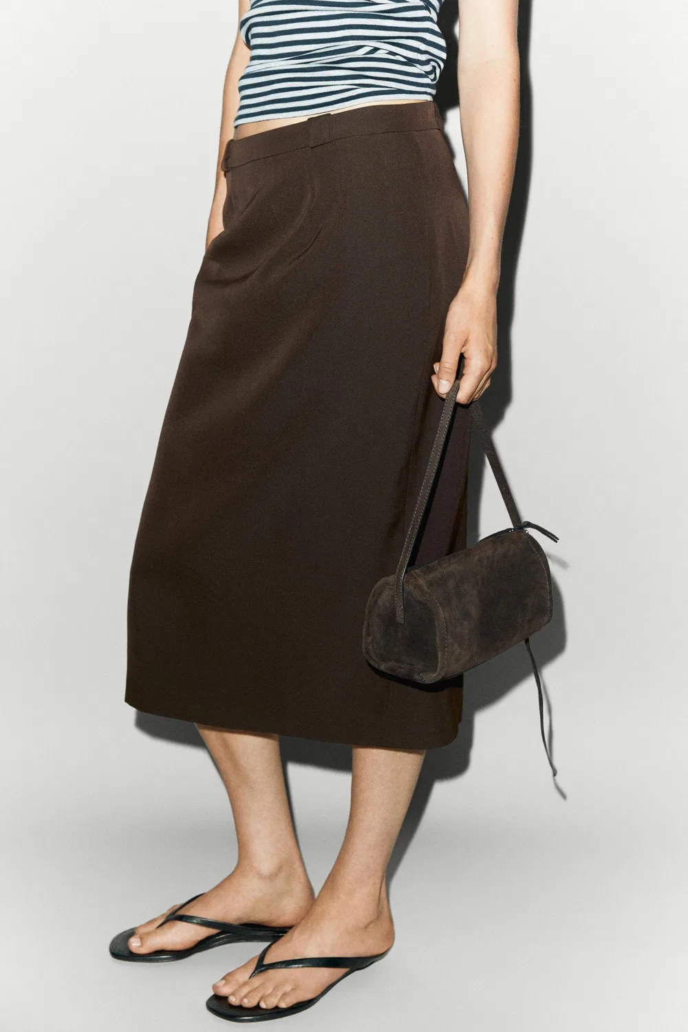Юбка миди прямая Massimo Dutti, из шерстяной смеси, коричневый — фото 3