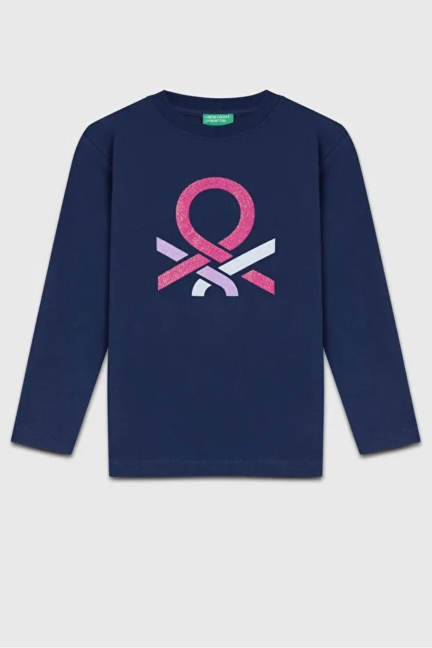 Детская футболка для девочек с длинным рукавом с принтом Benetton, Navy Blue