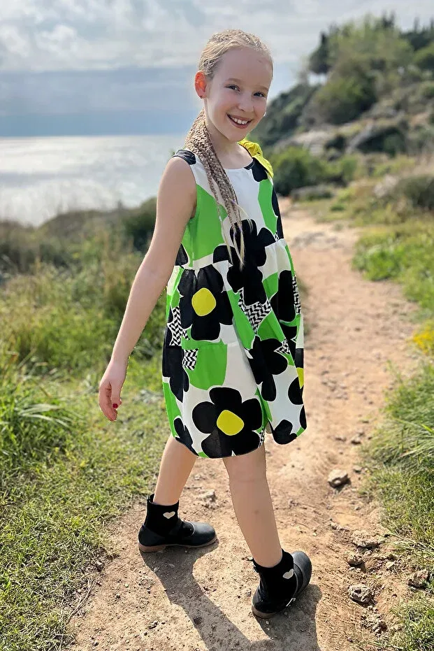 Детское платье для девочек с принтом Big Daisies Sheshe, Green