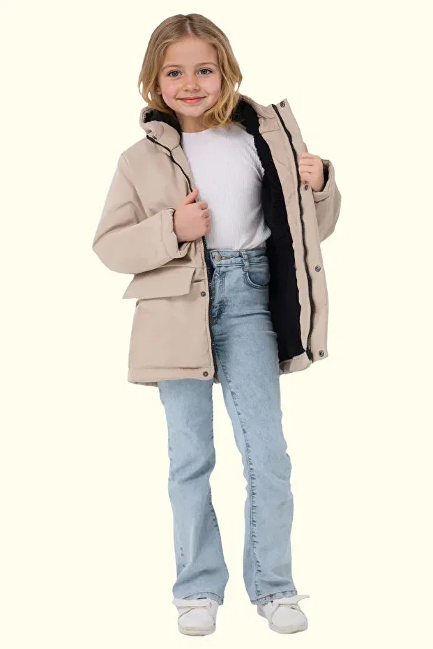 Детское пальто для девочек с капюшоном Sports girl sports coat Freemen, Stone — фото 2