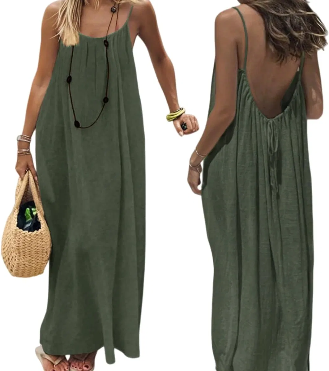 Женское платье-макси с открытой спиной, свободного кроя, Summer Casual, светло-зелёный