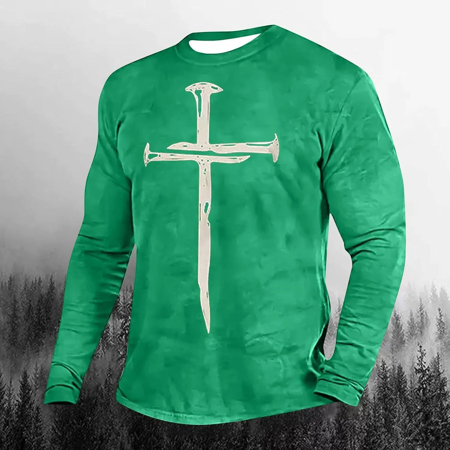 Мужская футболка с принтом креста Jesus NoxwB, Light Green — фото 2