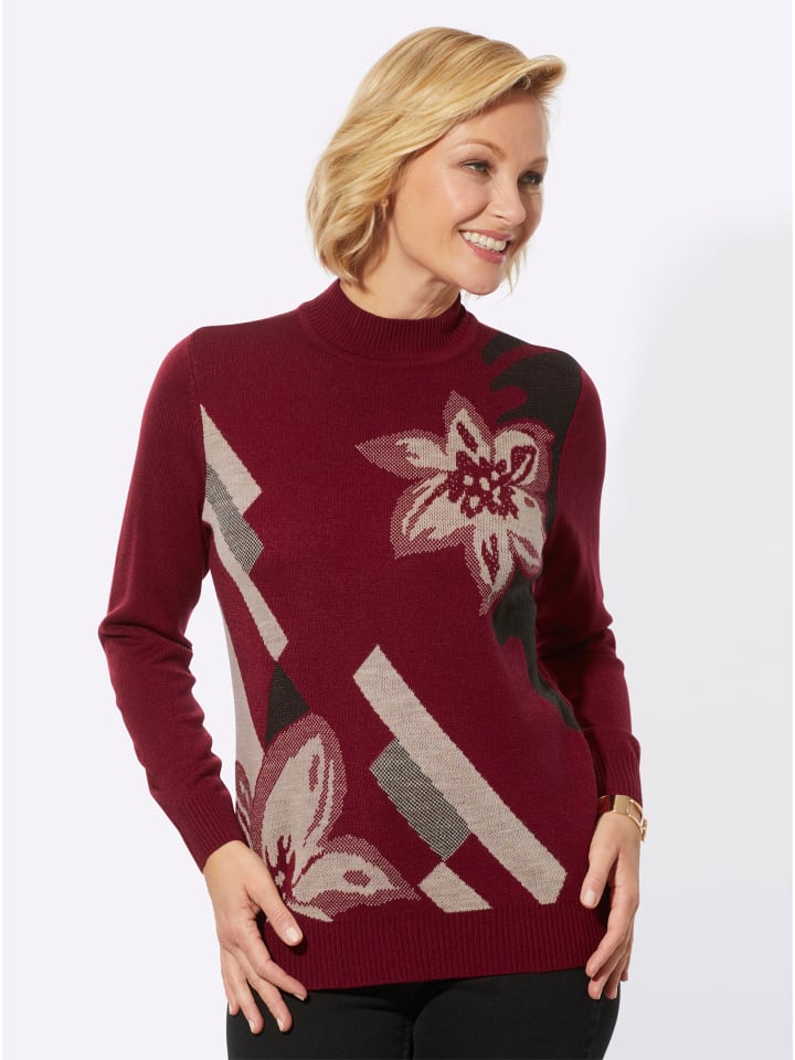 

Свитер с воротником-стойкой в вишнево-песочном узоре WITT WEIDEN