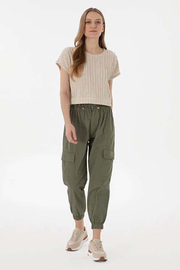 Женские брюки-джоггеры хлопковые U.S. Polo Assn., Dark Khaki — фото 3