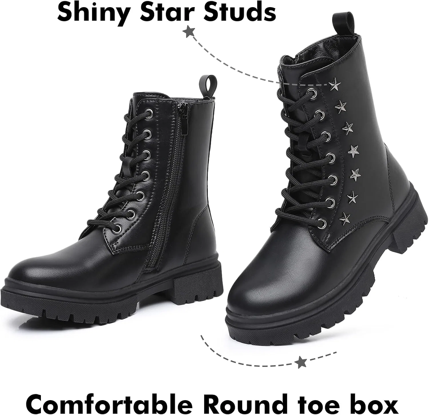 Детские ботинки для девочек с боковой молнией Ahannie, Black/Star — фото 3